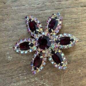 Vintage ROBERTA CHIARELLA Red Pink Fire Orange Rhinestone Brooch  UnSigned‎ 2"